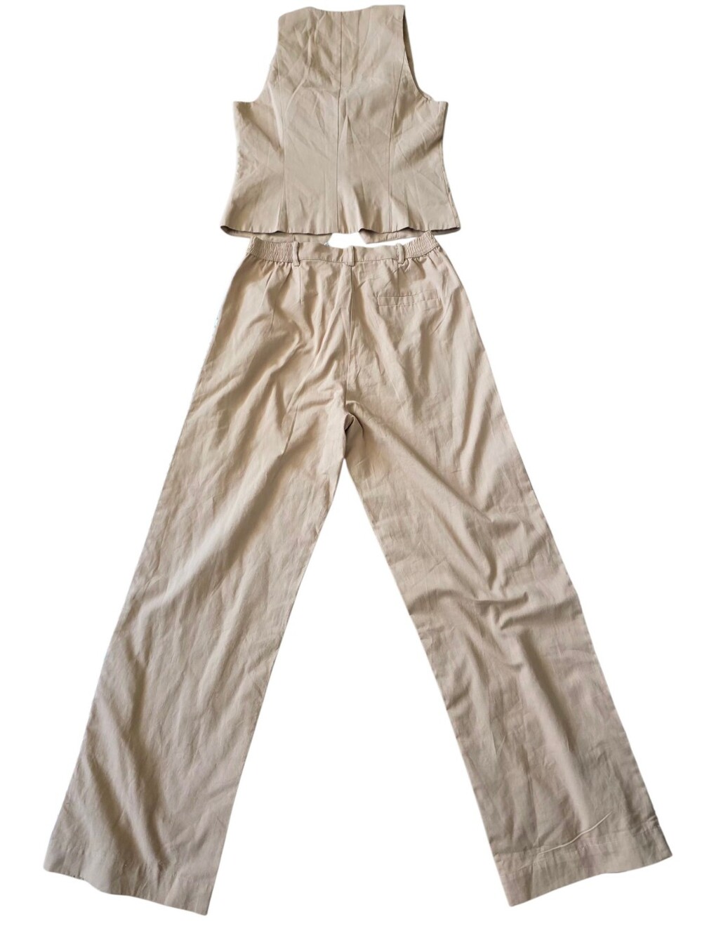 Two Piece Mon Renn Lisle Pant Set In Biscuit - Picture 4 of 12
